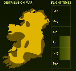 Distribution Map (dark areas indicate presence) and Flight Times of this species - \nNB See General Information page for accuracy information